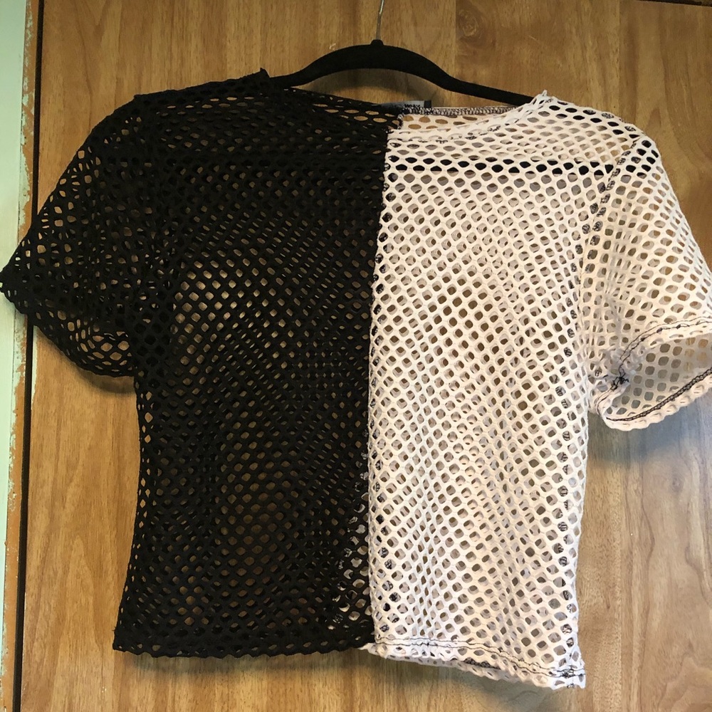 Black and white netted top